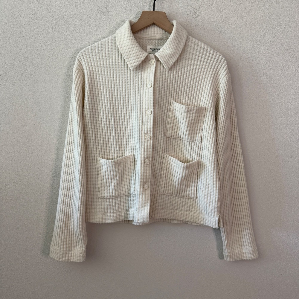 AMERICAN EAGLE Women Cotton Waffle Knit Top Size XXS Cozy Shacket Oversized NWT